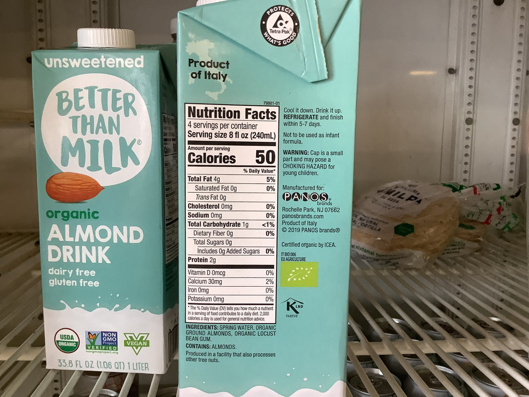 Almond Milk, Organic Unsweetened, Better Than Milk