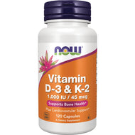 Vitamin D-3 & K-2, NOW, Veg Capsules, 1000 IU / 45 MCG, 120 softgels, Supplement