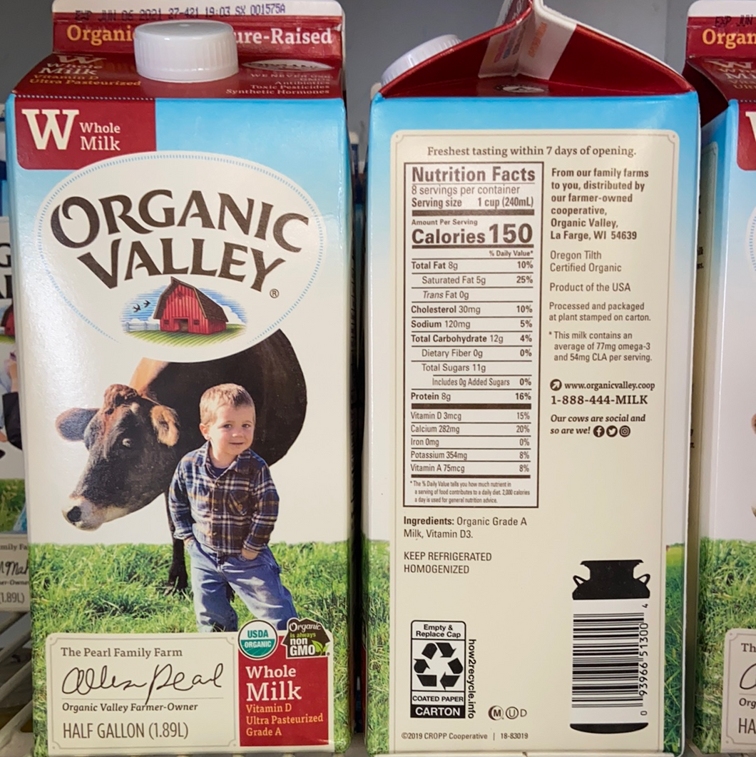 Milk, Whole, Organic Valley, Half Gallon (Copy)