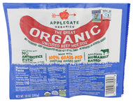 Hot Dogs, Organic, Uncured Grass fed Beef, Applegate