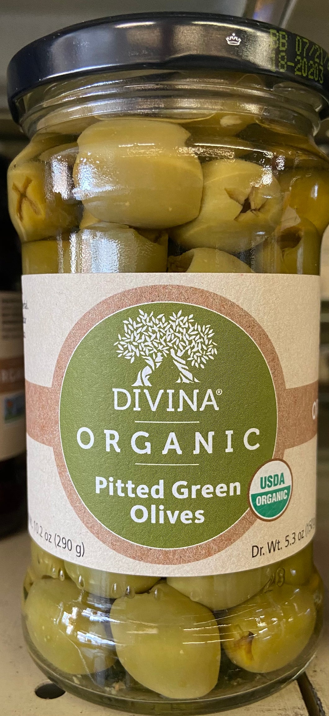 Olives, Green Pitted, Organic, Divina, 6 oz