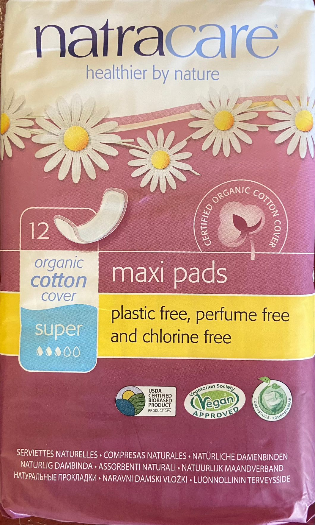 Maxi Pads, Organic Cotton Cover, Super, Natracare