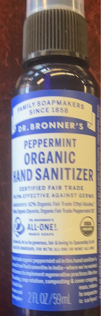 Hand Sanitizer, Peppermint, Dr. Bronners, Organic, Spray Bottle