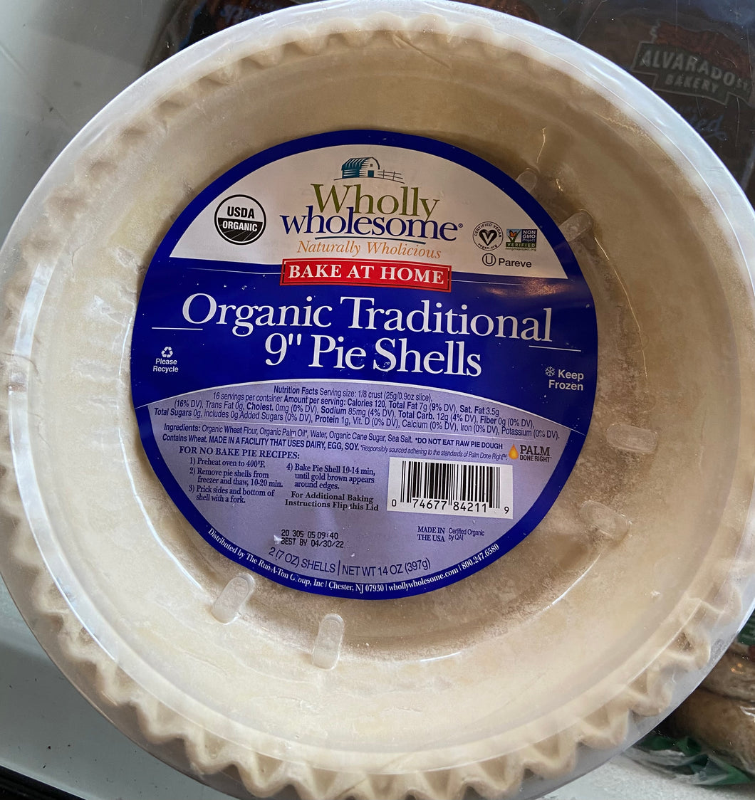 Frozen Pie Shells / Crusts, Organic Traditional 9-Inch, Wholly Wholesome, 2-pk.