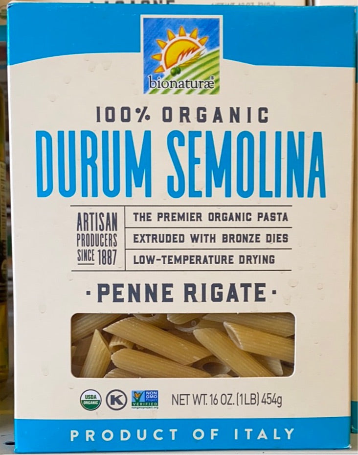 Pasta, Penne Rigate, Organic 100% Durum Semolina, Bionaturae
