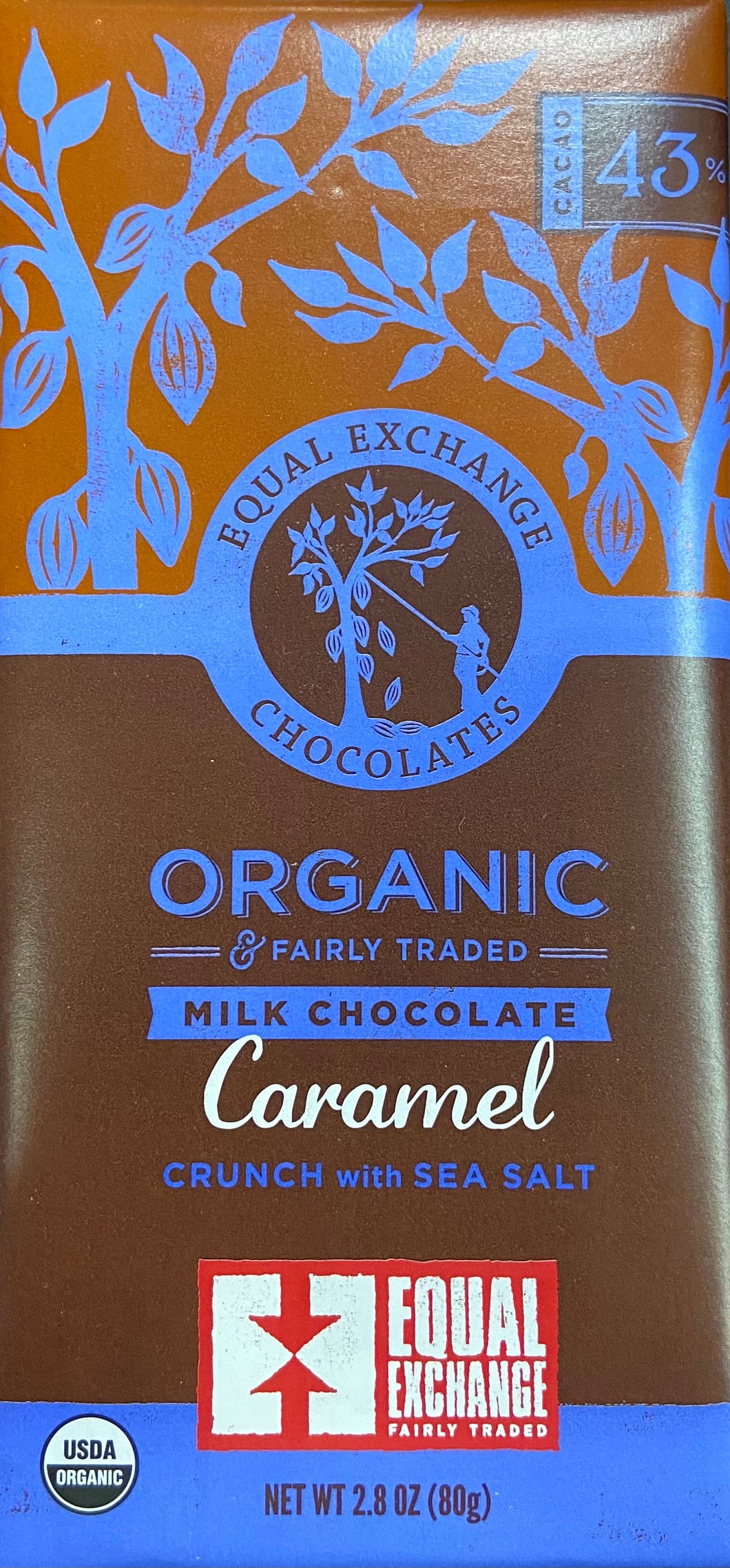 Chocolate Bar, Milk Caramel Crunch with Sea Salt, Organic 43% Cacao, Equal Exchange