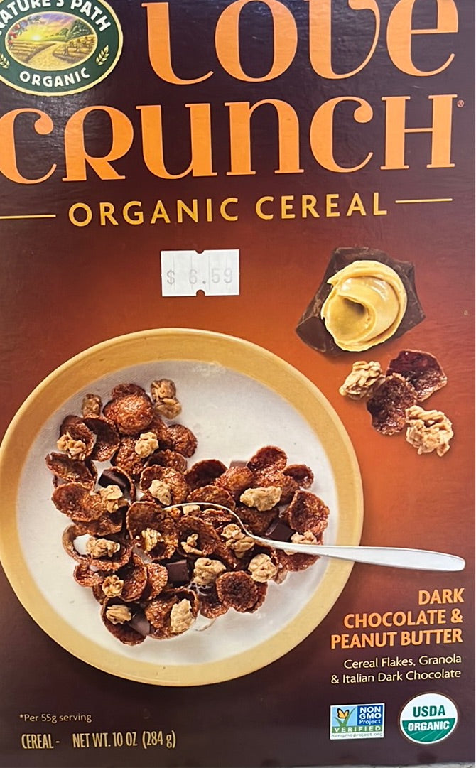 Love crunch, dark chocolate peanut butter cereal