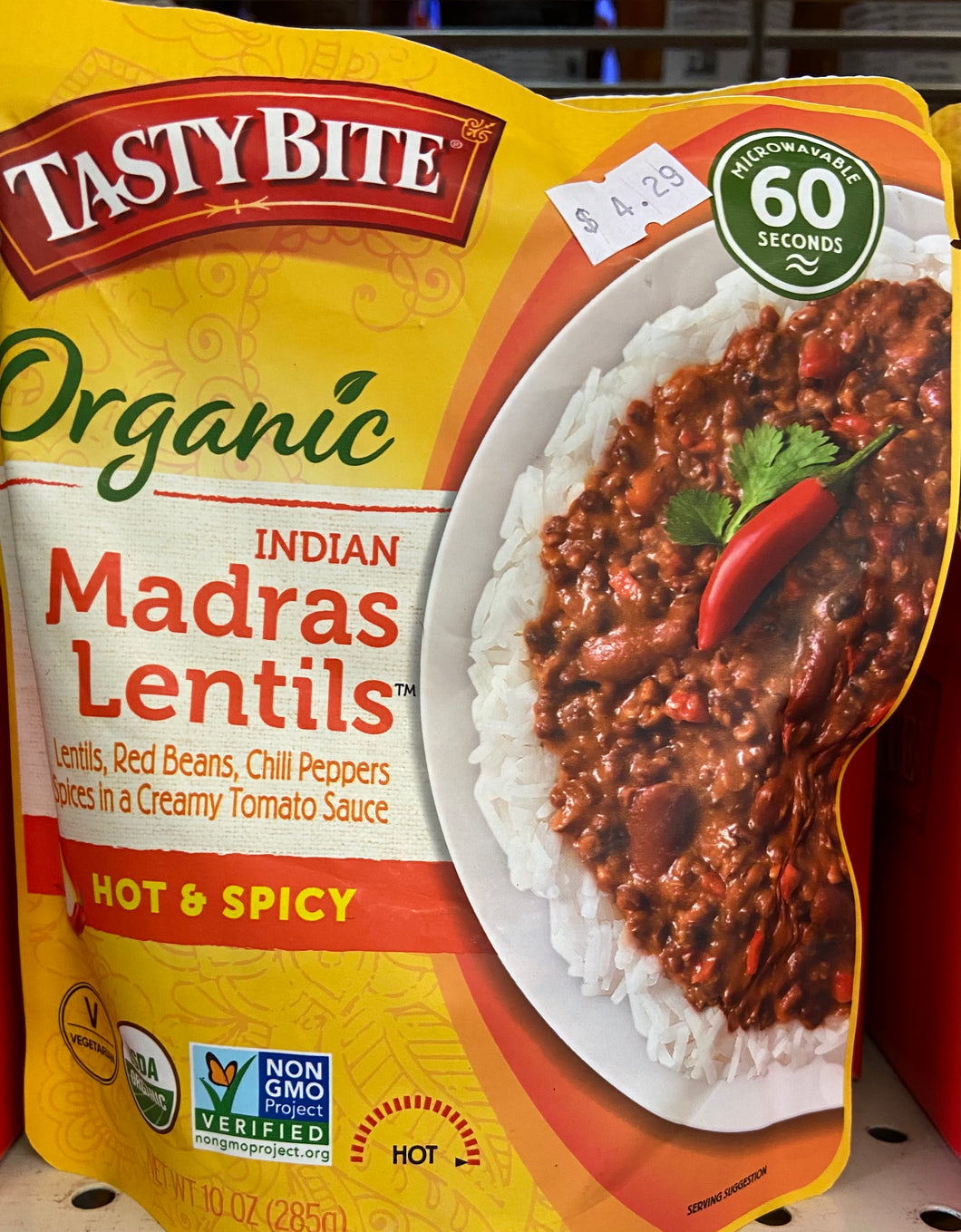 Sides, Indian Madras Lentils, Hot & Spicy, Microwavable Pouch, Tasty Bite Organic