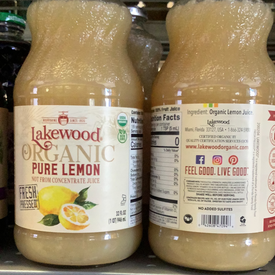 Lemon Juice, Pure, Lakewood, Organic, 32 oz