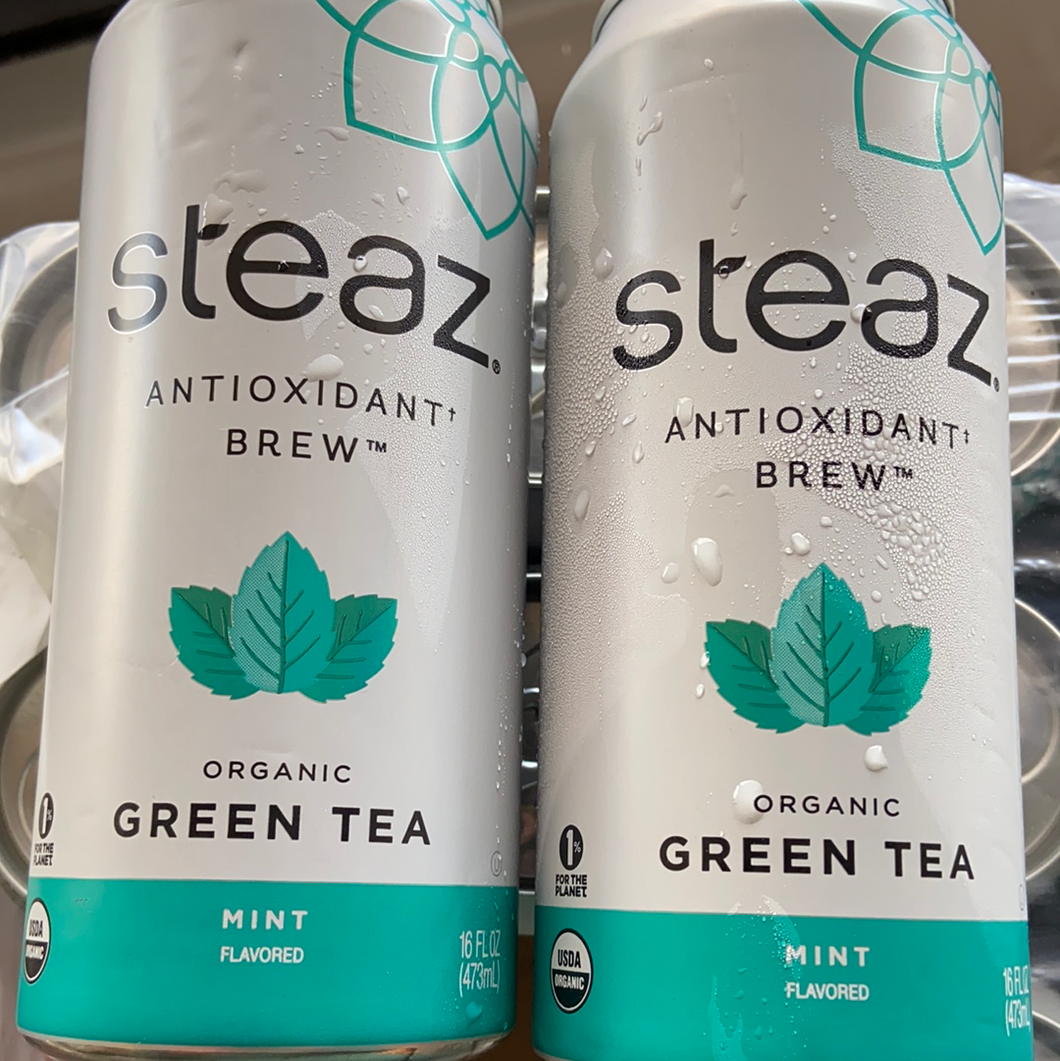 Iced Tea, Steaz, Green with Mint, Lightly Sweetened, Organic