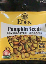 Load image into Gallery viewer, Pumpkin Seeds, Dry Roasted and Salted, Eden, 1 oz
