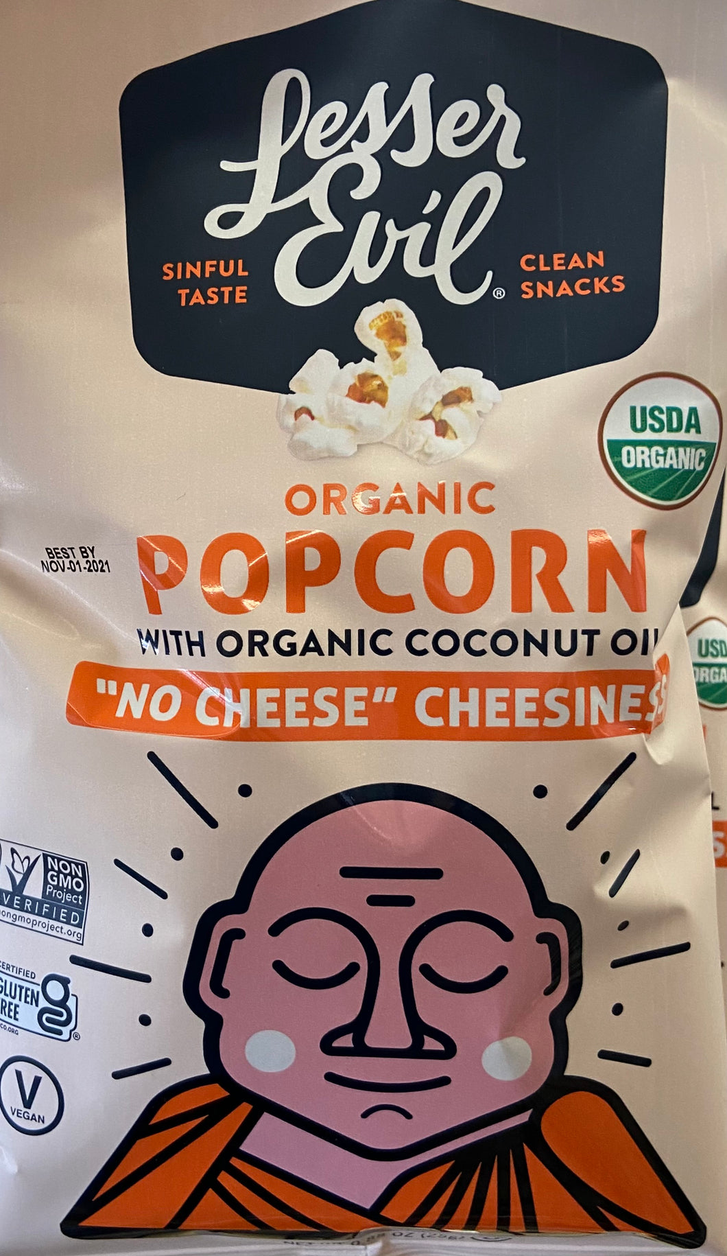Popcorn, No Cheese Cheesiness, Organic, Lesser Evil - Vegan/GF