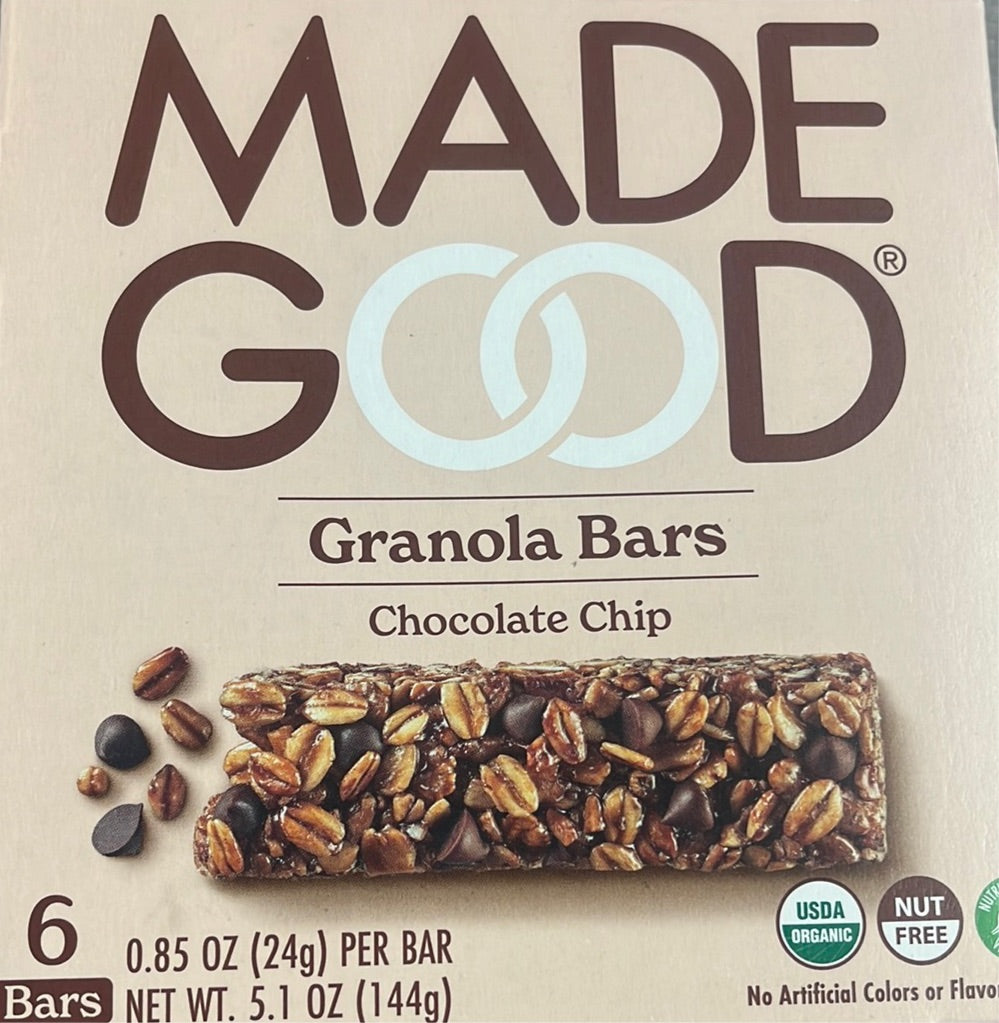 Granola bars, Chocolate Chip, Made Good, Organic, GF