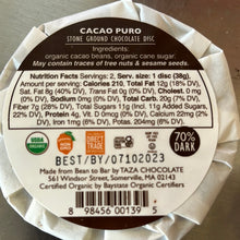 Load image into Gallery viewer, Chocolate Disc, Dark Cacao Puro, Organic, Taza
