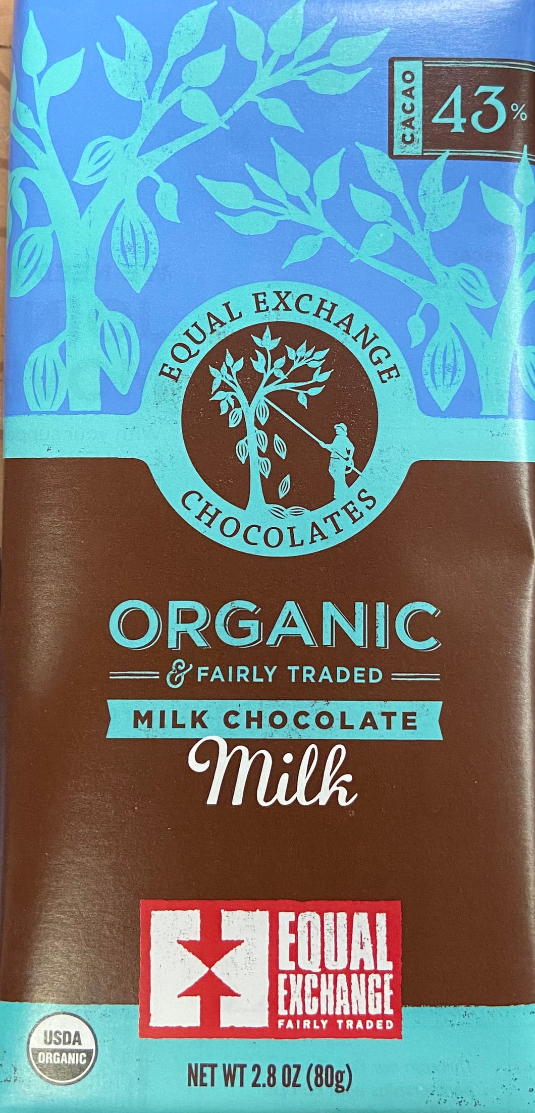 Chocolate Bar, Milk Chocolate, Organic 43% Cacao, Equal Exchange