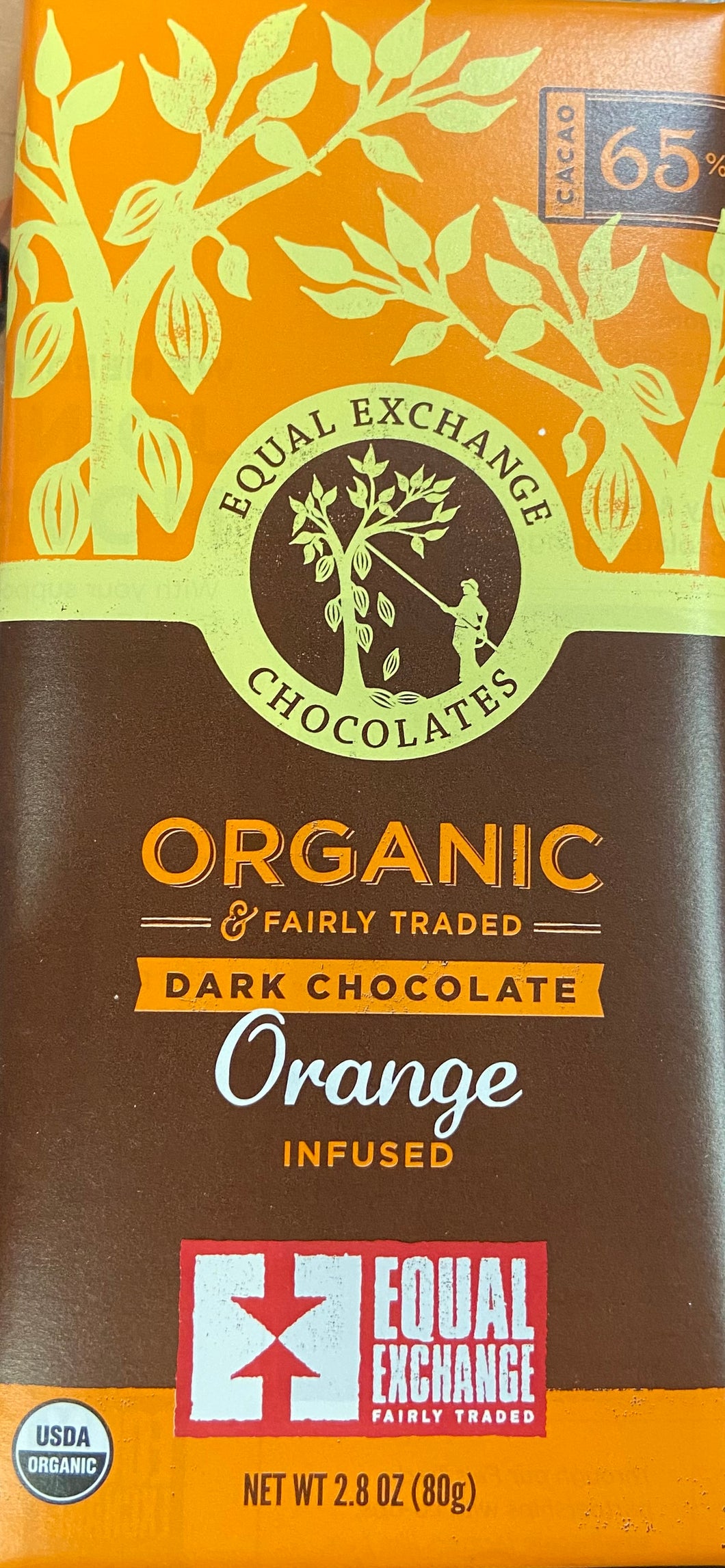Chocolate Bar, Dark Orange, Organic 65% Cacao, Equal Exchange