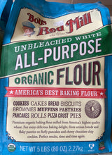 Load image into Gallery viewer, Flour, Unbleached White, All-Purpose, Bob&#39;s Red Mill, Organic, 5 lb. bag
