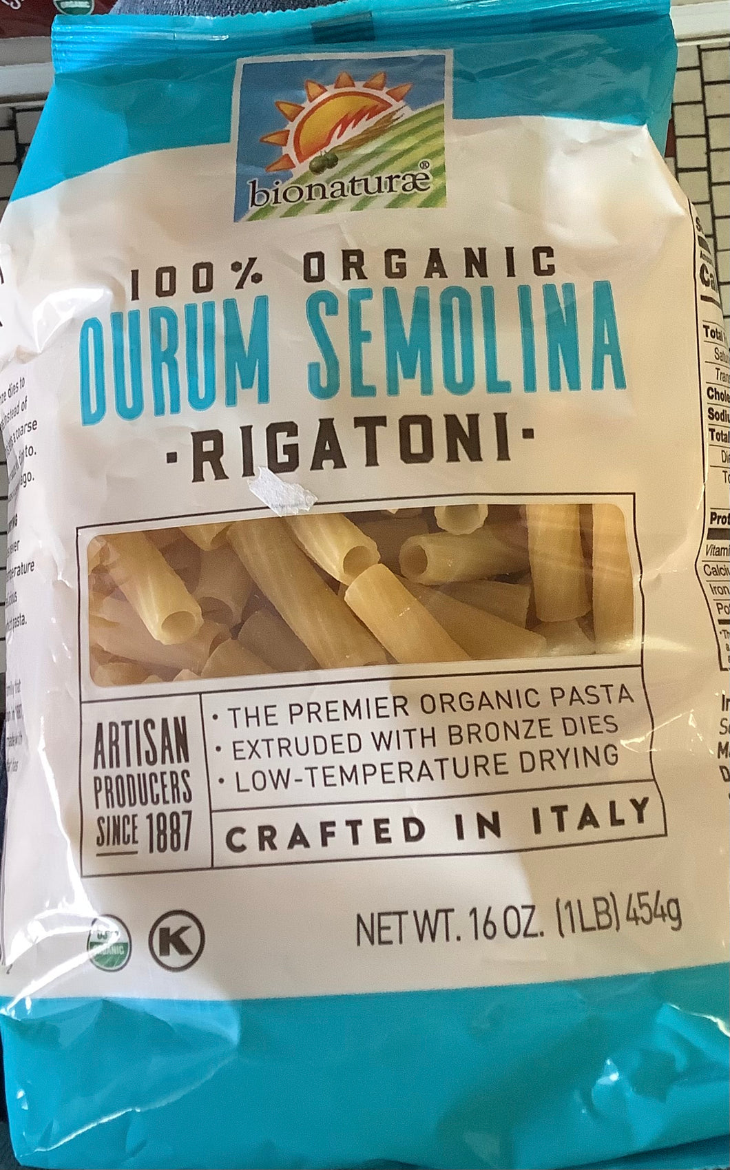 Pasta, Rigatoni, Organic 100% Durum Semolina, Bionaturae